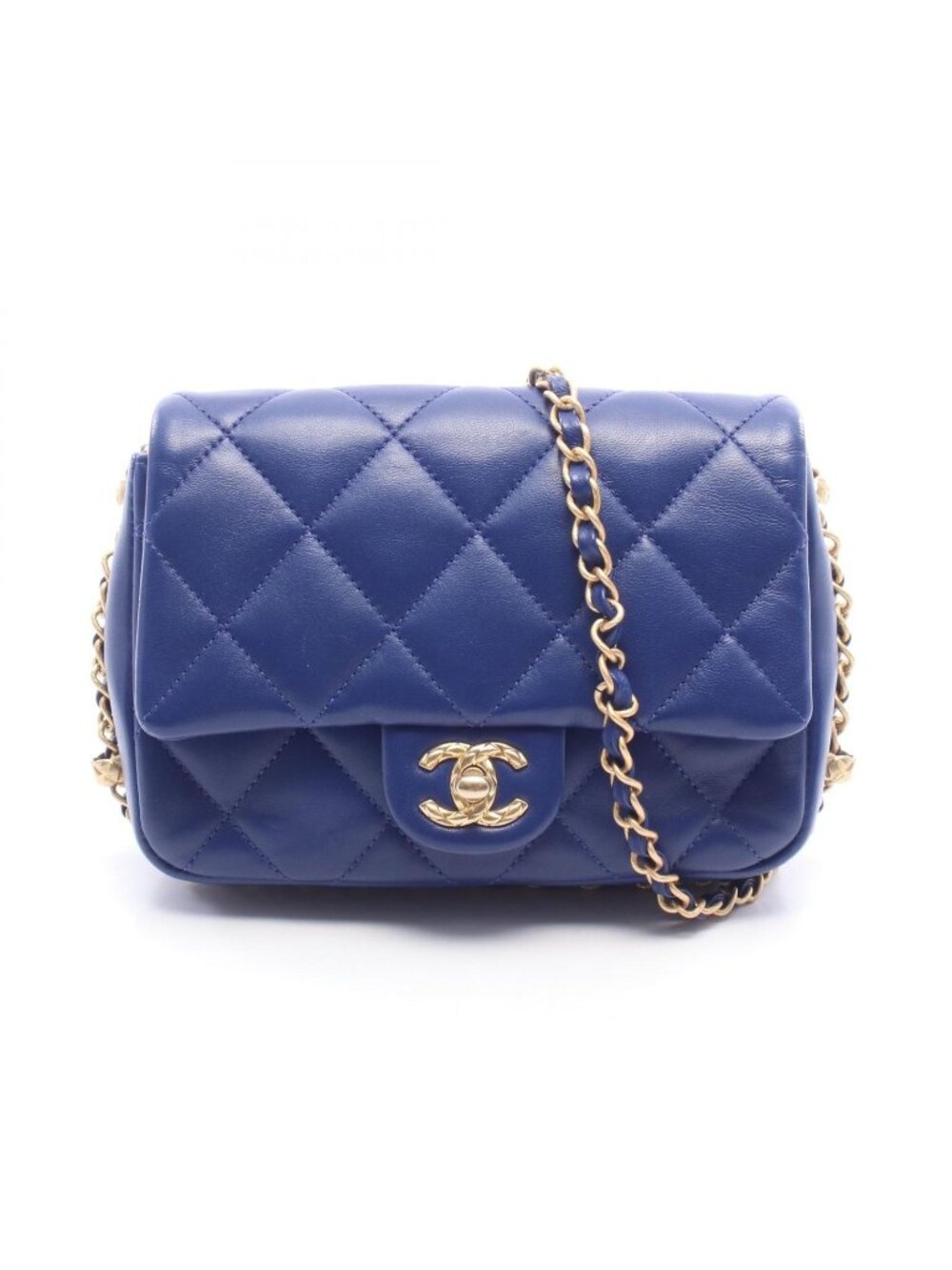 Chanel Shoulder Bag Quilted Mini Blue Lambskin Mini Chain